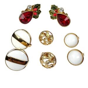 VTG Avon Clip On Earring Gold Tone *Bundle of 4 Pairs* Christmas